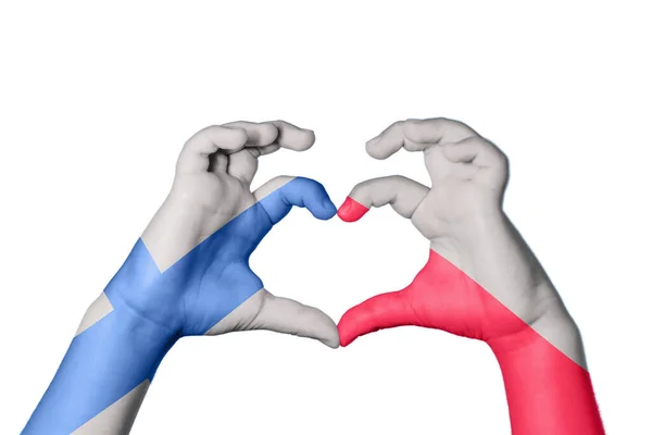 Finland Poland Heart Hand Gesture Making Heart Clipping Path — Stock Photo, Image