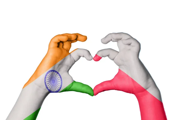 India Poland Heart Hand Gesture Making Heart Clipping Path — Stock Photo, Image