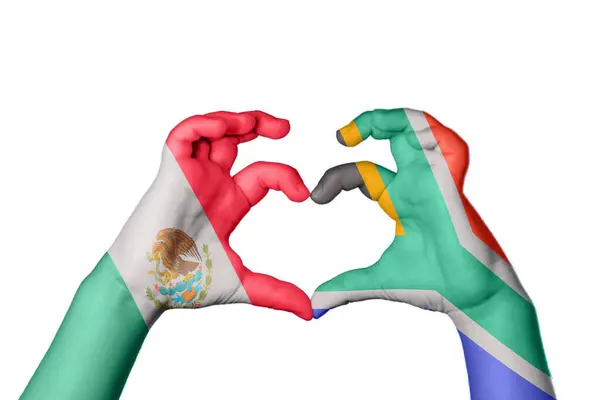 México Sudáfrica Corazón Hacer Gestos Corazón Recortar Camino — Foto de Stock