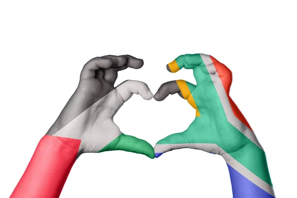Palestina Zuid Afrika Hart Handgebaar Maken Hart Knippad — Stockfoto