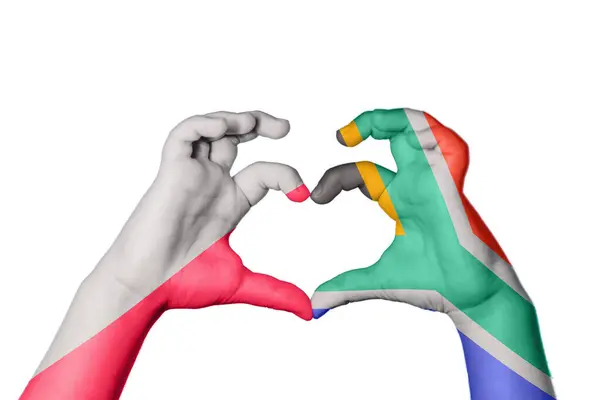 Poland South Africa Heart Hand Gesture Making Heart Clipping Path — Stock Photo, Image