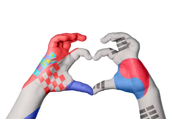 Croatia South Korea Heart Hand Gesture Making Heart Clipping Path — Stock Photo, Image