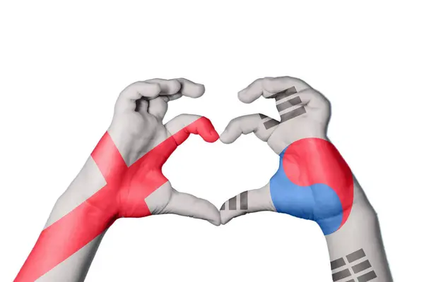 イングランド 韓国心臓 ハンドジェスチャー作り心臓 クリッピングパス — ストック写真