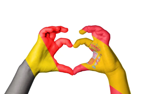 Βέλγιο Ισπανία Καρδιά Χειρονομία Χέρι Καθιστώντας Την Καρδιά Ψαλιδίζοντας Διαδρομή — Φωτογραφία Αρχείου
