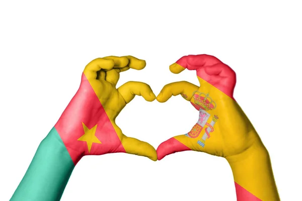 Cameroon Spain Heart Hand Gesture Making Heart Clipping Path — Stock Photo, Image