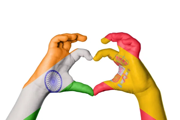 Indien Spanien Hjärta Hand Gest Att Göra Hjärta Klippning Vägen — Stockfoto