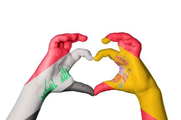 Irak Spanien Hjerte Hånd Gestus Gør Hjerte Klipning Sti - Stock-foto