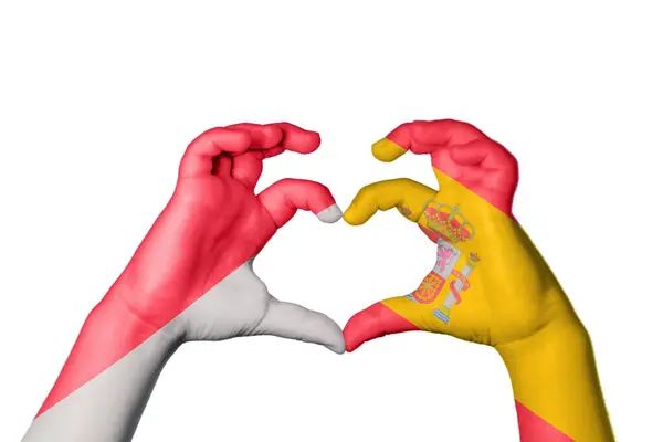 Indonesia Spain Heart Hand Gesture Making Heart Clipping Path — Stock Photo, Image