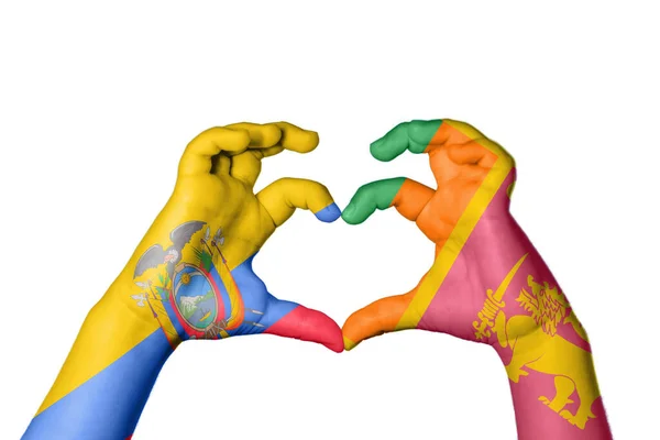 Ecuador Sri Lanka Heart Hand Gesture Making Heart Clipping Path — Stock Photo, Image