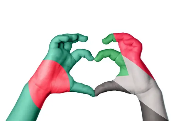 Bangladesh Sudan Heart Hand Gesture Making Heart Clipping Path — Stock Photo, Image