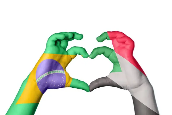Brasilien Sudan Herz Handgeste Macht Herz Clipping Path — Stockfoto