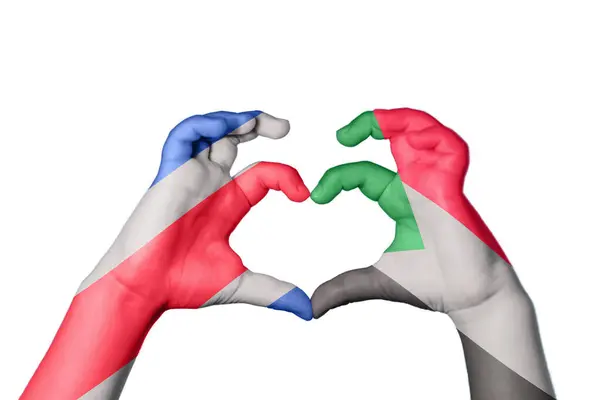 Costa Rica Sudan Heart Hand Gesture Making Heart Clipping Path — Stock Photo, Image