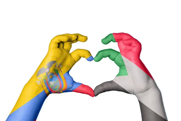 Ecuador Sudan Heart Hand Gest Att Göra Hjärta Klippning Path — Stockfoto
