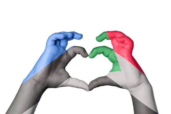 Estonia Sudan Serce Gest Ręczny Serca Ścieżka Klipu — Zdjęcie stockowe
