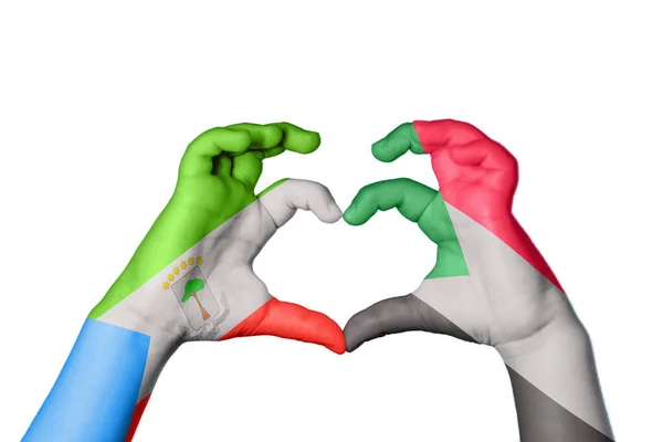 Equatorial Guinea Sudan Heart Hand Gesture Making Heart Clipping Path — Stock Photo, Image