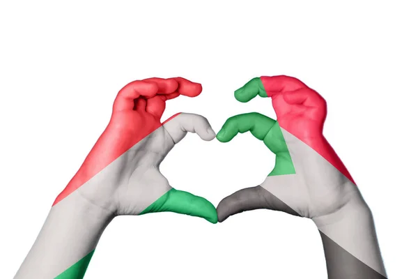 Hungría Sudán Corazón Hacer Gestos Corazón Recortar Camino —  Fotos de Stock