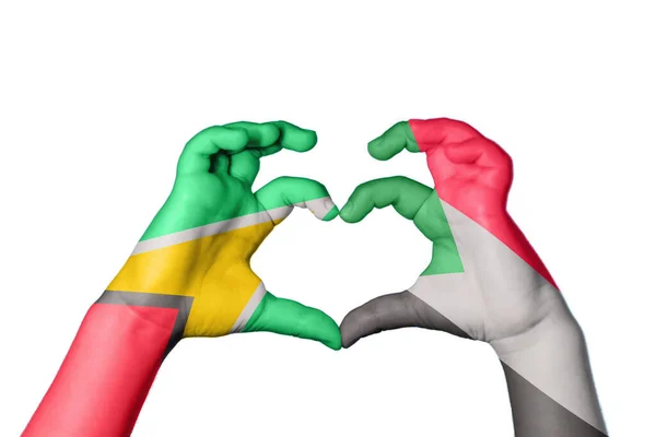 Guyana Sudan Heart Hand Gesture Making Heart Clipping Path — Stock Photo, Image