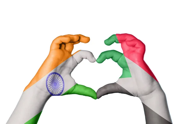 India Szudán Szív Kéz Gesztus Készítés Szív Vágás — Stock Fotó