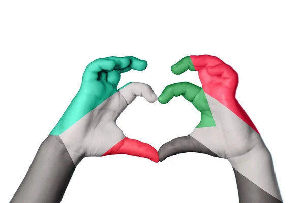 Kuwait Sudan Heart Hand Gesture Making Heart Clipping Path — Stock Photo, Image