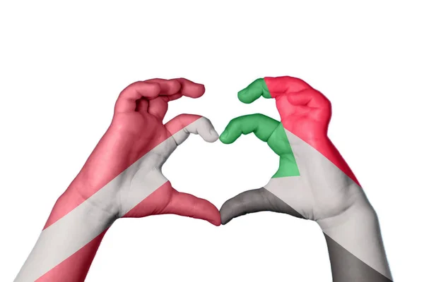 Latvia Sudan Heart Hand Gesture Making Heart Clipping Path — Stock Photo, Image