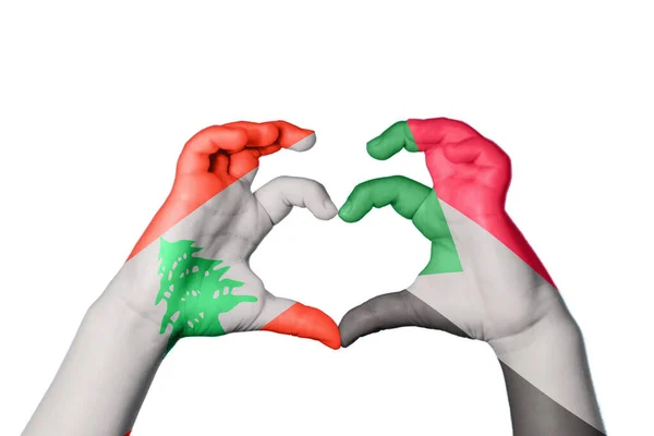 Libanon Soedan Hart Hand Gebaar Maken Hart Knippad — Stockfoto