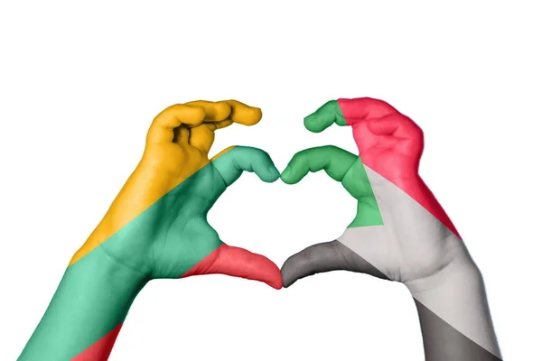 Litva Súdán Srdce Ruční Gesto Tvorby Srdce Ořezávání Stezka — Stock fotografie