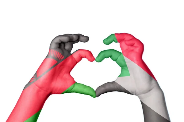 Malawi Sudan Heart Hand Gesture Making Heart Clipping Path — Stock Photo, Image