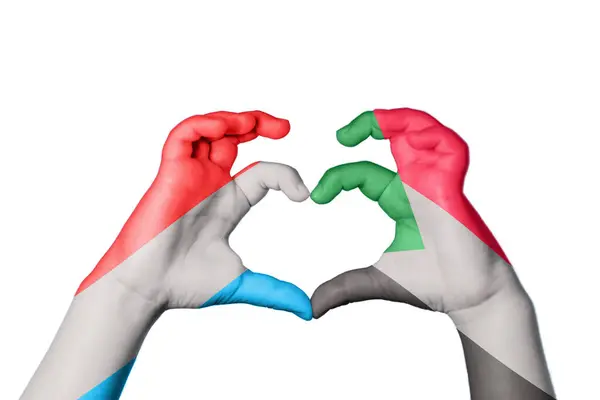 Luxemburg Sudan Heart Hand Gest Att Göra Hjärta Klippning Path — Stockfoto