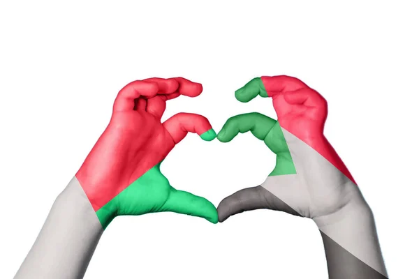Madagascar Sudan Heart Hand Gesture Making Heart Clipping Path — Stock Photo, Image