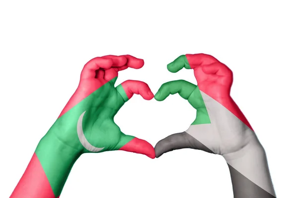 Maldives Sudan Heart Hand Gesture Making Heart Clipping Path — Stock Photo, Image