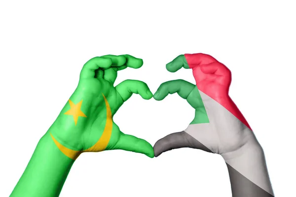 Mauritania Sudan Heart Hand Gesture Making Heart Clipping Path — Stock Photo, Image