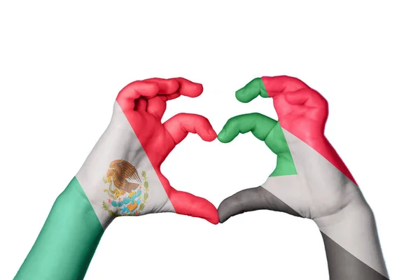 Μεξικό Σουδάν Καρδιά Χειρονομία Χέρι Κάνει Την Καρδιά Ψαλίδισμα Διαδρομή — Φωτογραφία Αρχείου