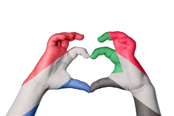 Nizozemsko Sudan Heart Ruční Gesto Tvorby Srdce Ořezávání Stezka — Stock fotografie