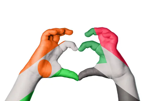 Niger Sudan Heart Hand Gest Att Göra Hjärta Klippning Path — Stockfoto