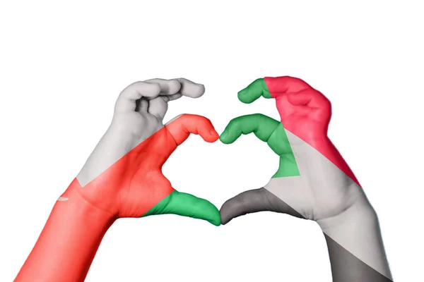Сердце Омана Судана Жест Руки Делает Сердце Клиппинг Путь — стоковое фото