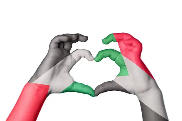 Палестина Судан Серце Жест Рук Робить Серце Відсікаючи Шлях — стокове фото