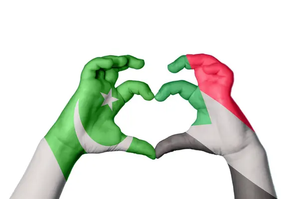 Pakistan Sudan Heart Hand Gesture Making Heart Clipping Path — Stock Photo, Image
