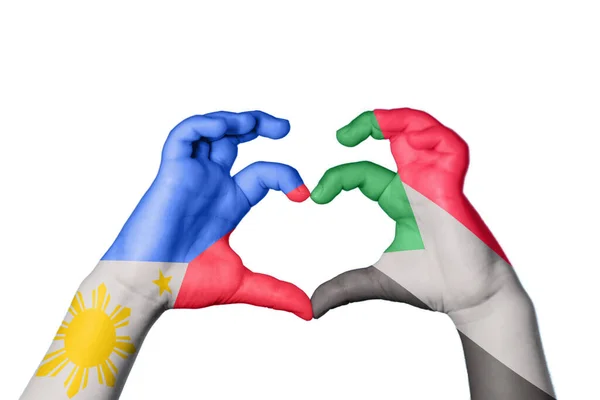 Φιλιππίνες Σουδάν Καρδιά Χειρονομία Χέρι Κάνει Καρδιά Ψαλίδισμα Μονοπάτι — Φωτογραφία Αρχείου