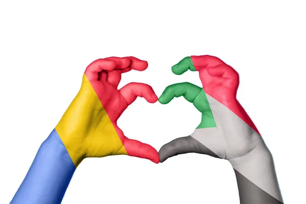 Romania Sudan Heart Hand Gesture Making Heart Clipping Path — Stock Photo, Image