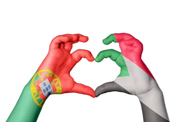 Portugal Soedan Hart Hand Gebaar Maken Hart Knippad — Stockfoto