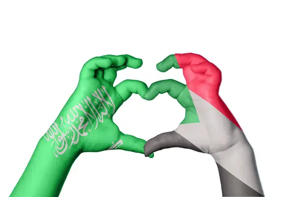 Arabie Saoudite Soudan Cœur Geste Main Faisant Cœur Sentier Coupure — Photo