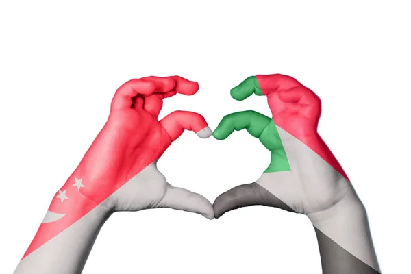 Singapore Sudan Heart Hand Gesture Making Heart Clipping Path — Stock Photo, Image