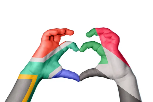 South Africa Sudan Heart Hand Gesture Making Heart Clipping Path — Stock Photo, Image