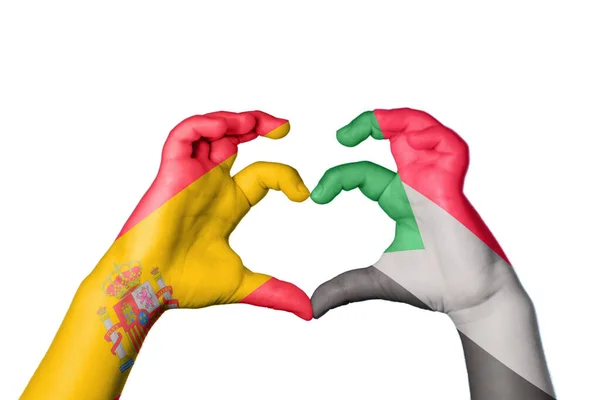 Spanien Sudan Herz Handbewegung Die Herz Macht Clipping Path — Stockfoto