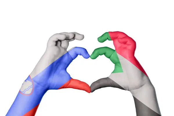 Slowenien Sudan Herz Handbewegung Die Herz Macht Clipping Path — Stockfoto