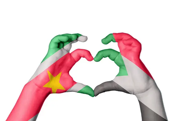 Suriname Szudán Szív Kéz Gesztus Készítő Szív Vágási Útvonal — Stock Fotó