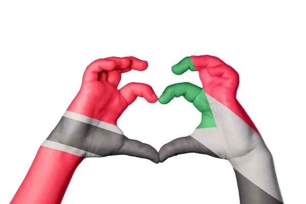 Trinidad Tobago Sudan Heart Hand Gesture Making Heart Clipping Path — Stock Photo, Image