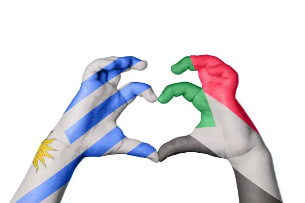 Uruguai Sudão Coração Mão Gesto Fazendo Coração Clipping Path — Fotografia de Stock