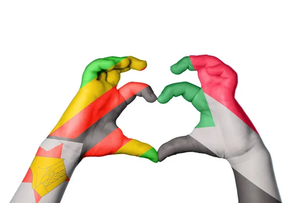 Zimbabwe Sudan Heart Hand Gesture Making Heart Clipping Path — Stock fotografie