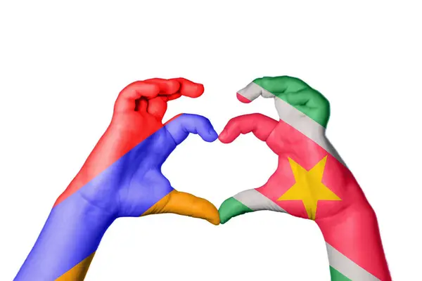 Örményország Suriname Szív Kézmozdulatkészítés Szív Vágási Útvonal — Stock Fotó